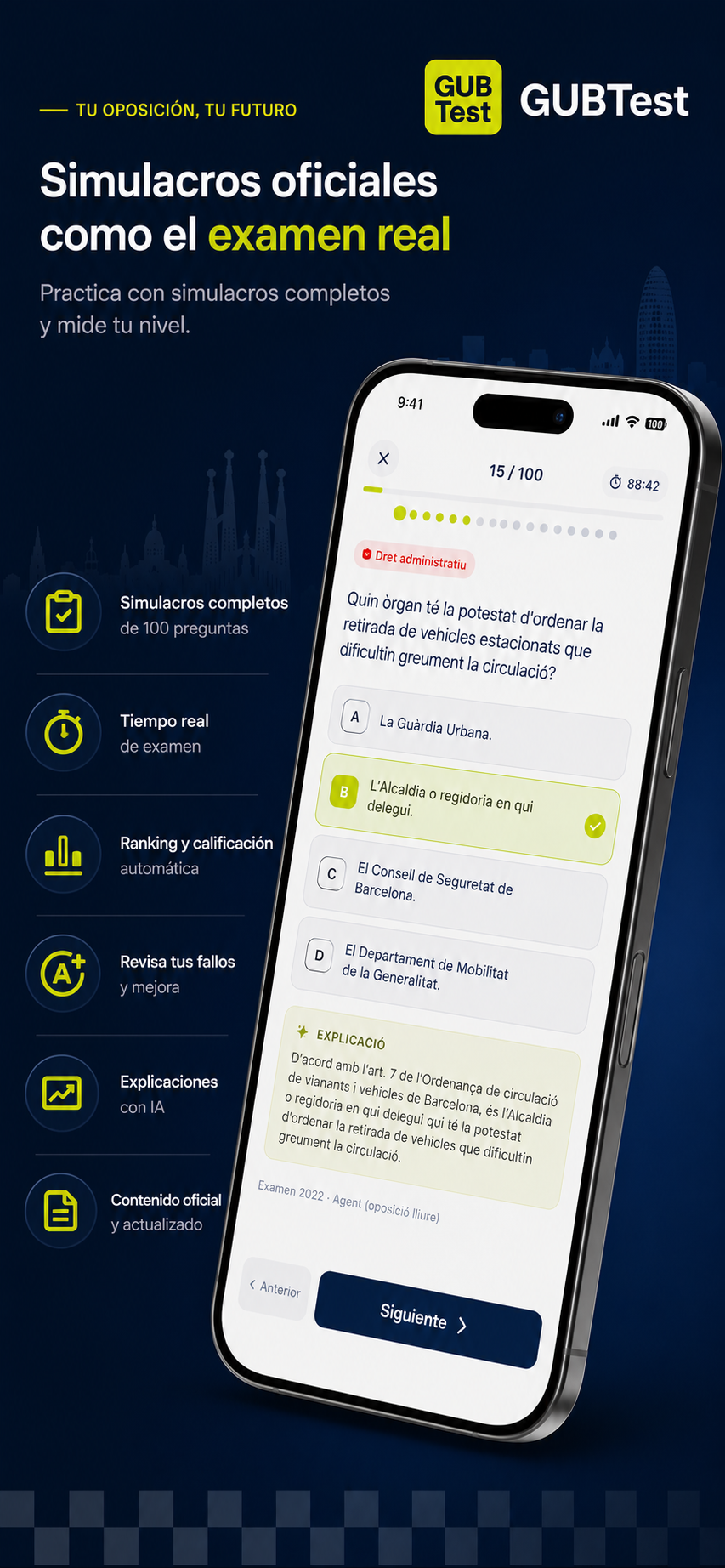 Simulacros oficiales como el examen real