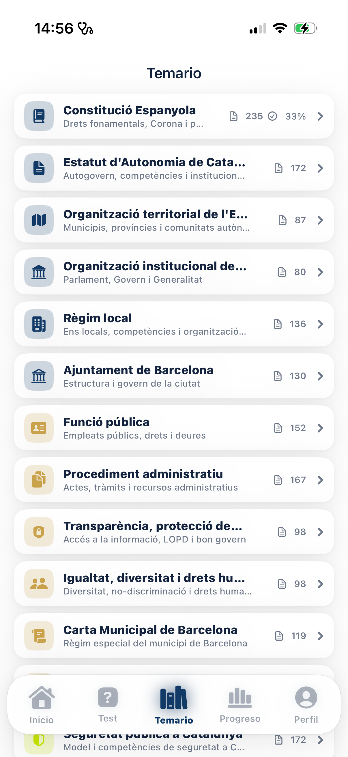Temario con los 12 bloques de la oposición